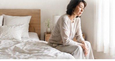 朝起きても疲れが残る女性