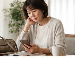 スマホを見て悩む女性